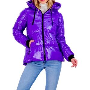 NWT SAM EDELMAN GLOSSY WATER REPELLENT QUILTED PUFFER COAT size S PURPLE $200